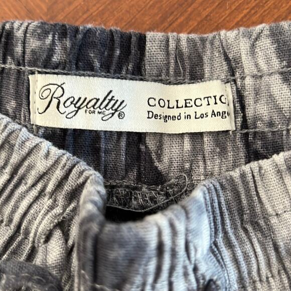 Royalty Gray Print Linen Blend Shorts Woman Size Small Tie Dye Cuffs Festival - Picture 3 of 8